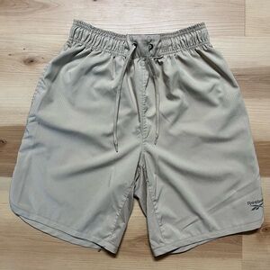 Reebok Men's Size S Beige Athletic Shorts Drawstring Back Zipper Pocket
